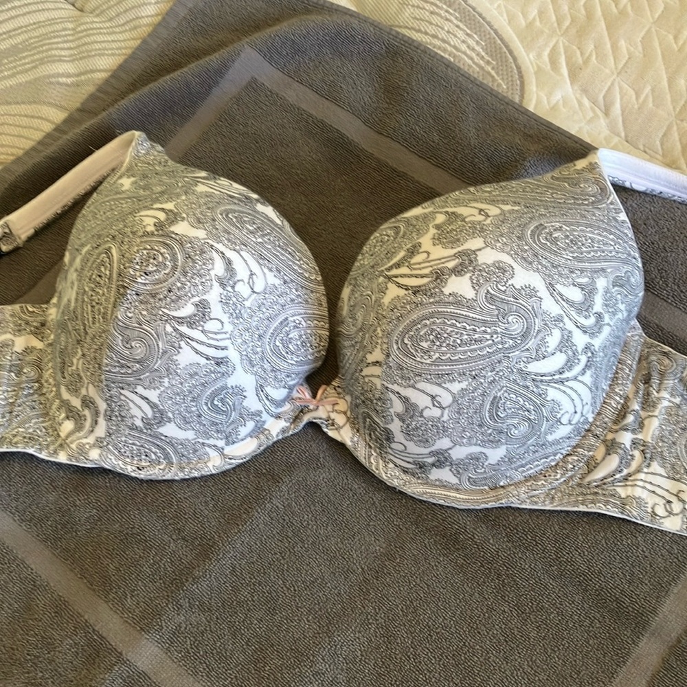 Cacique Gray and White Lace Bra Intimates